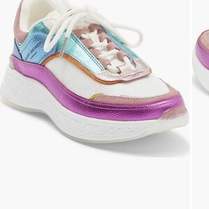 Kurt Geiger White Sneaker with Purple, Teal, Pink and Gold Accents